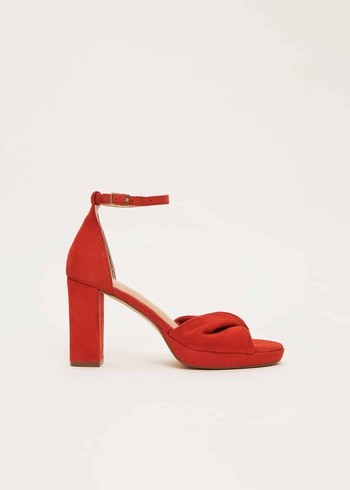 Phase Eight Red Suede Open Toe Heels Red Canada | QPINFU-185